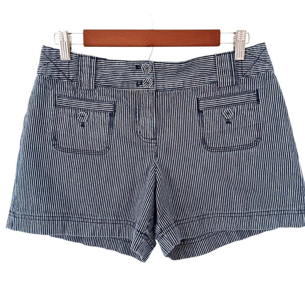 Ann Taylor LOFT Shorts Sz 4 Blue Stripe Casual Summer Shorts Covered Buttons